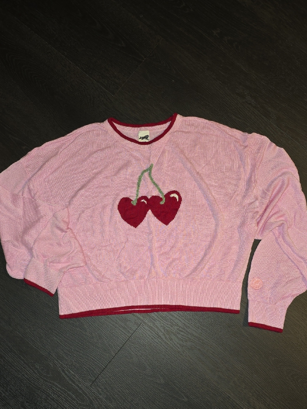 PINK Victoria's Secret Light Pink Crewneck Sweater with Red Cherry Graphic